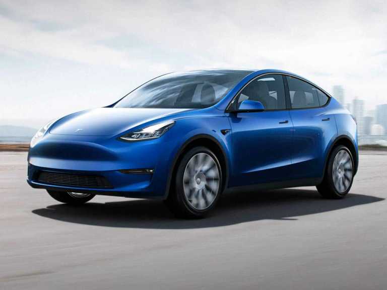 Blue 2020 Tesla Model Y In Motion